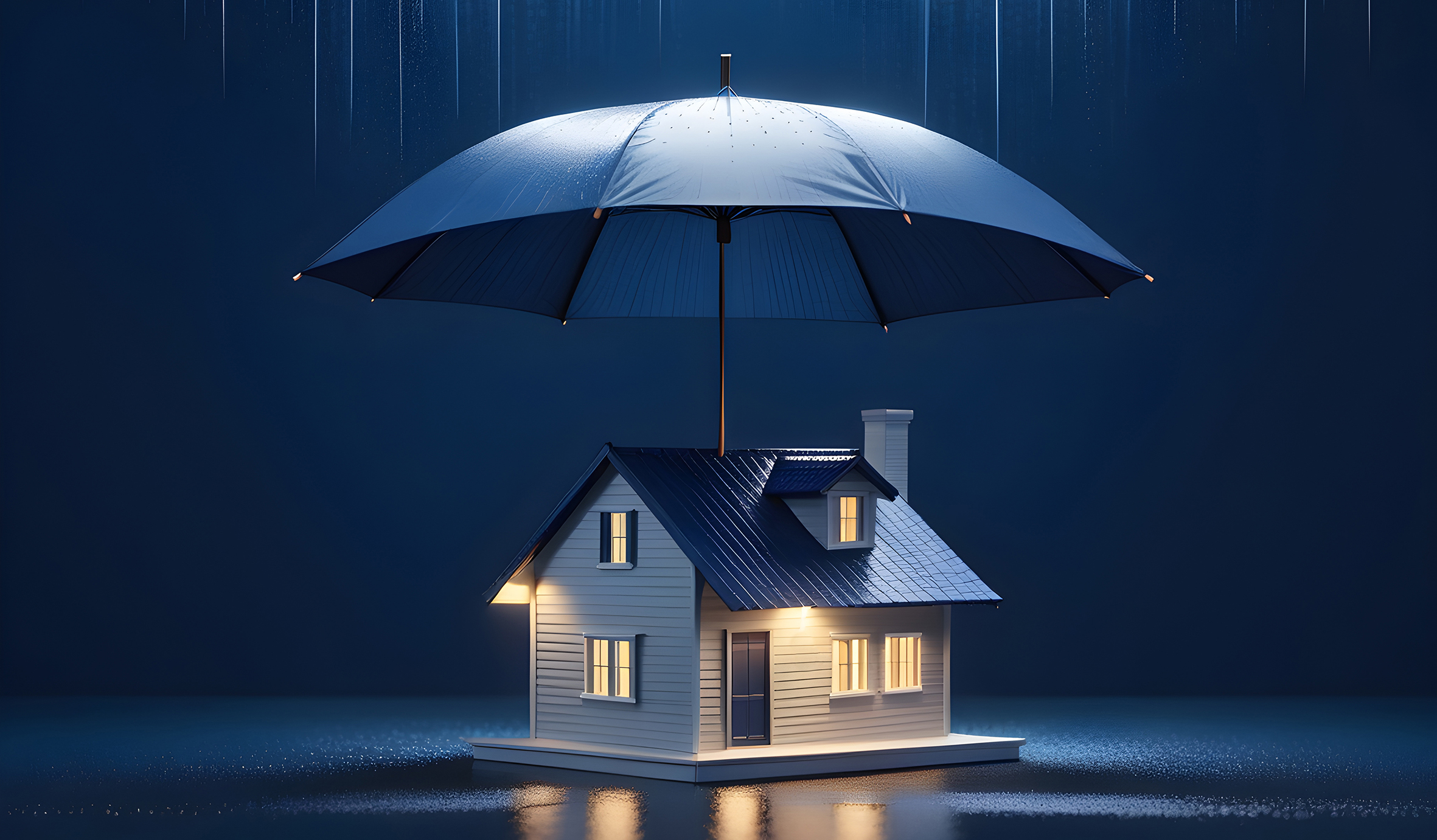 house waterproofing concept, house under an umbrella on a minimalist background